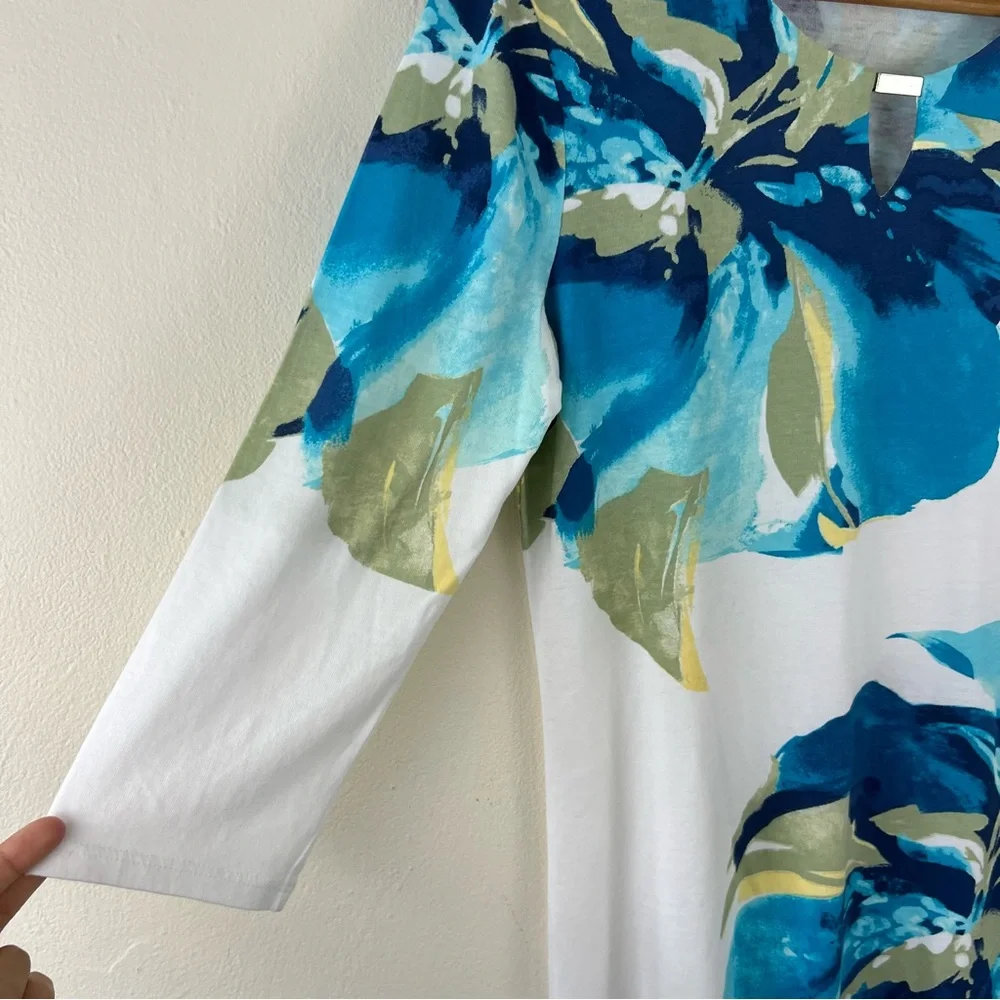 Chicos Iris Bloom Floral Petals Modal Cotton Blend 3/4 Sleeve Tunic - Picture 3 of 11